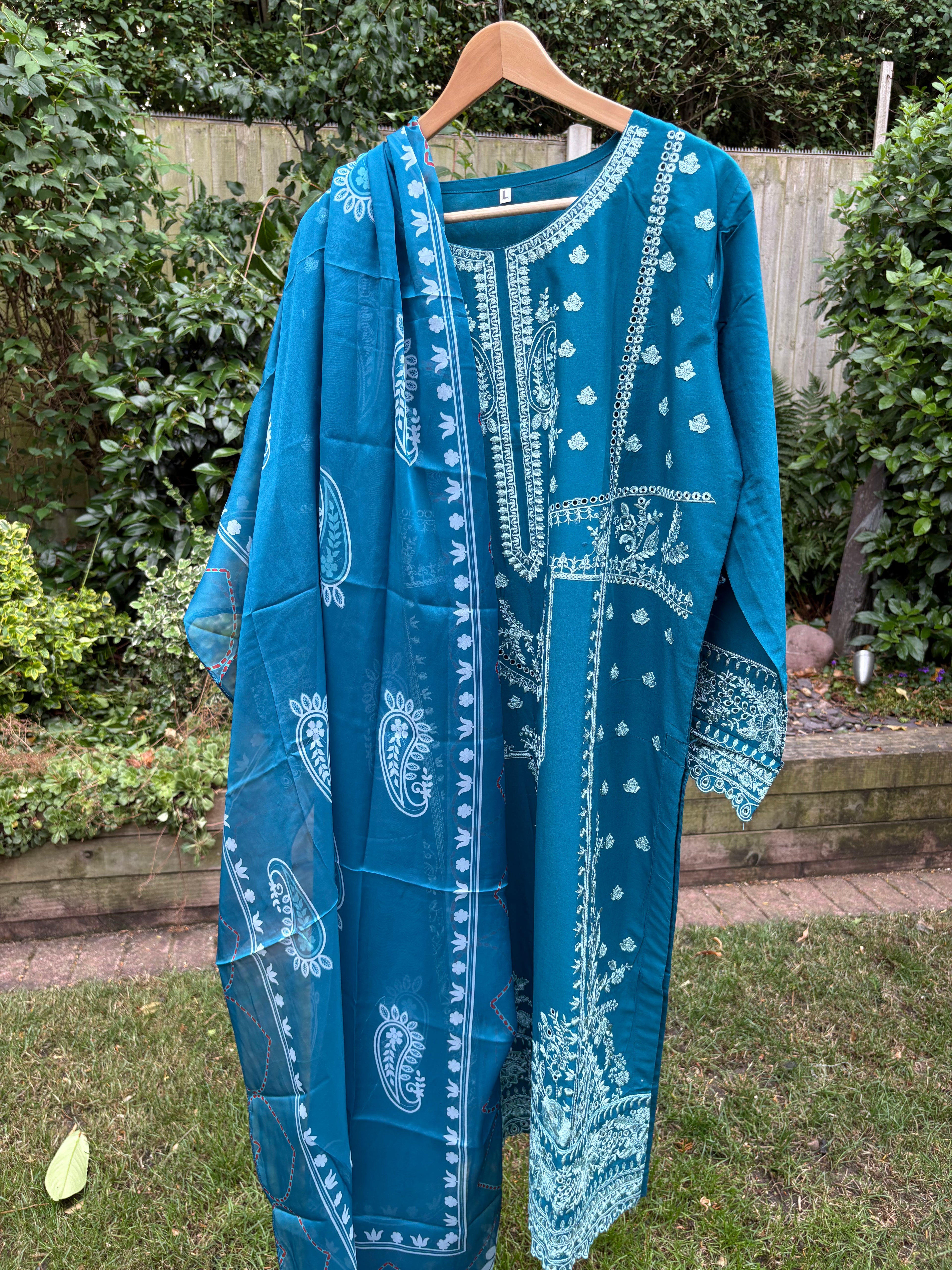 Teal-luxury embroidered (3PC)
