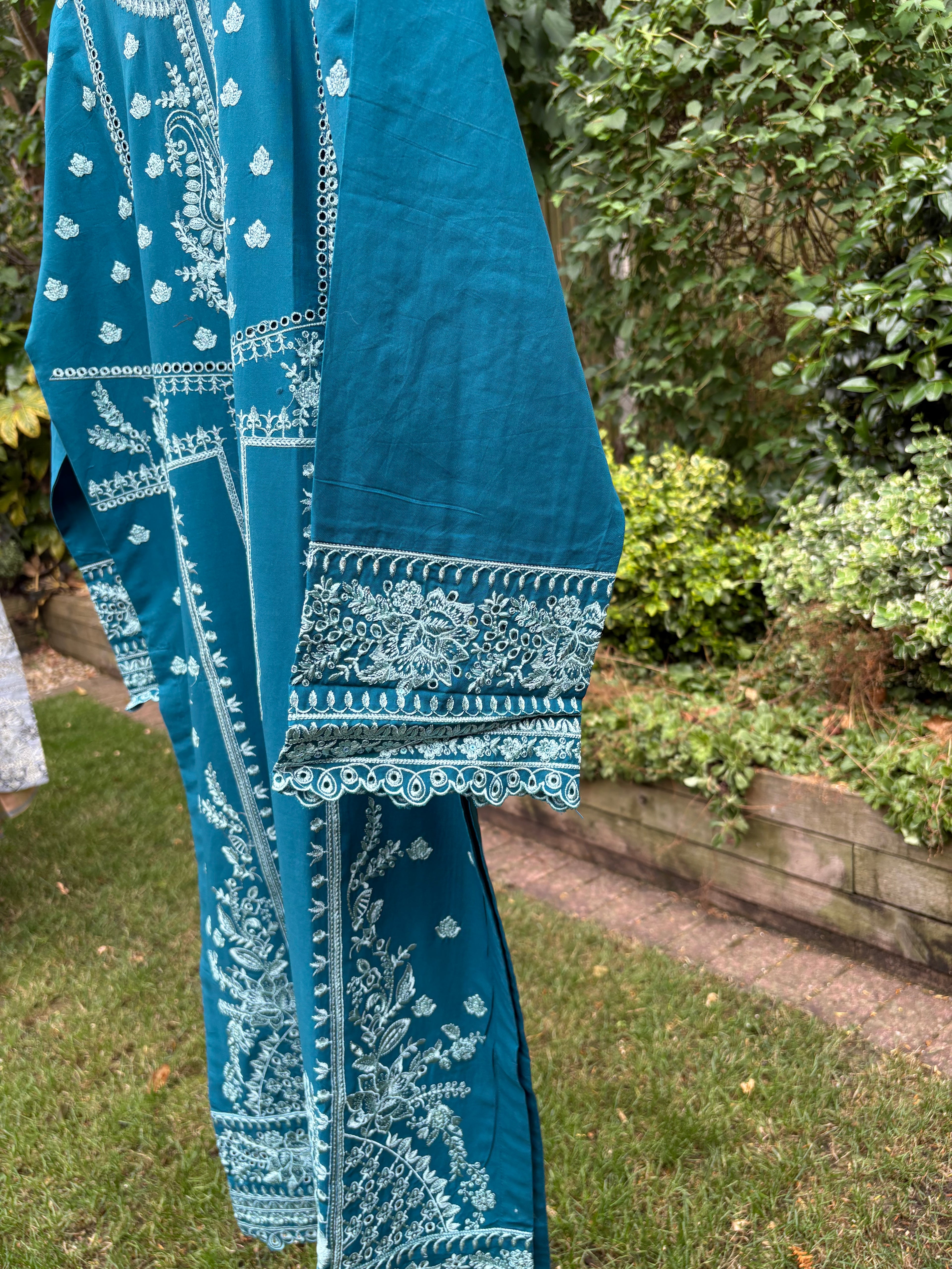 Teal-luxury embroidered (3PC)