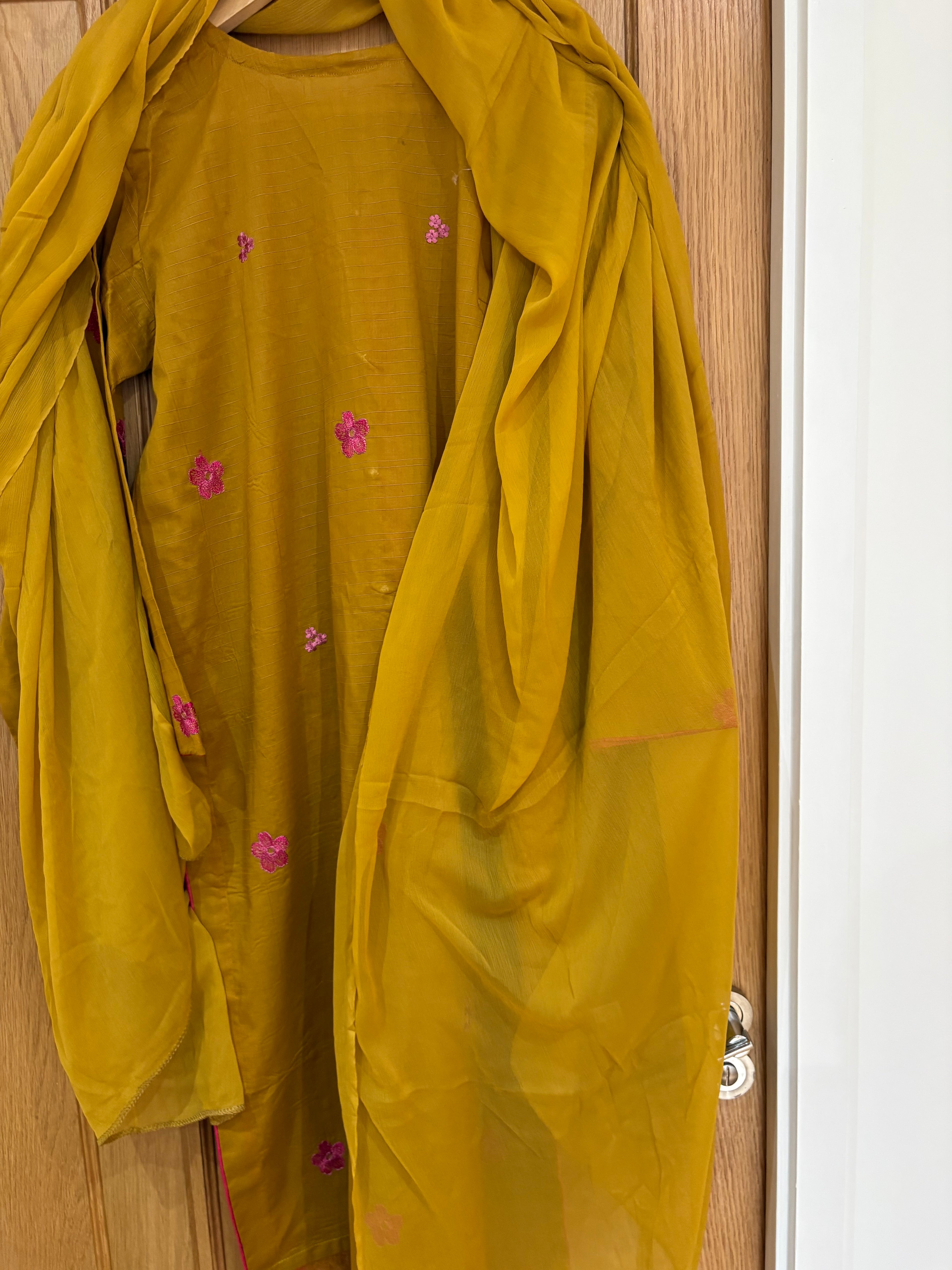 Mustard Yellow Embroidered 3-Piece Suit)