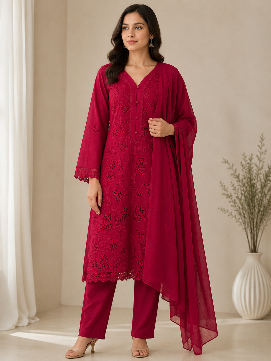 Stylish maroon 3-piece suit