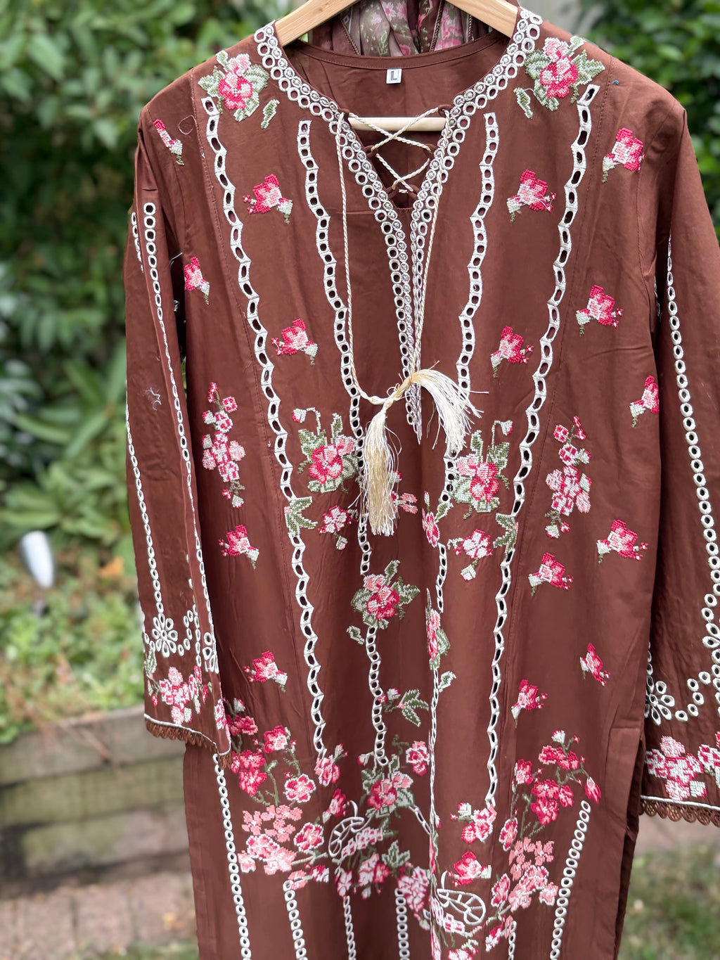 Chocolate brown-luxury embroidered (3PC)