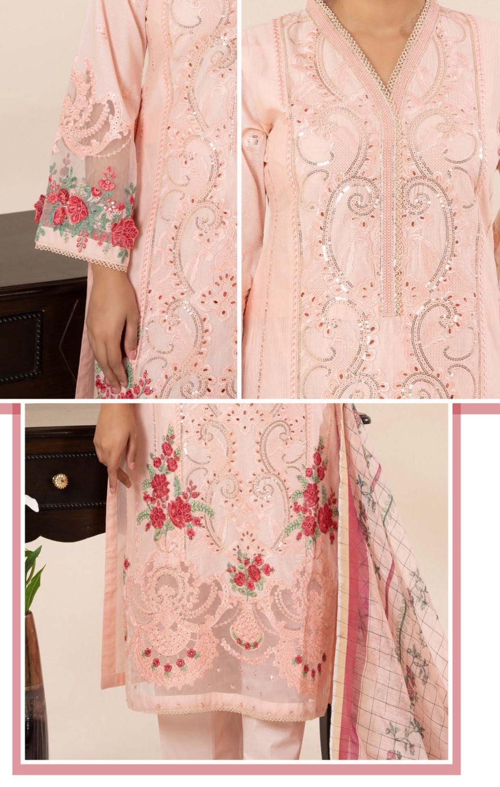 Blush light pink embroidered lawn dress