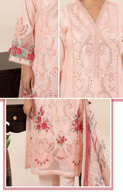 Blush light pink embroidered lawn dress