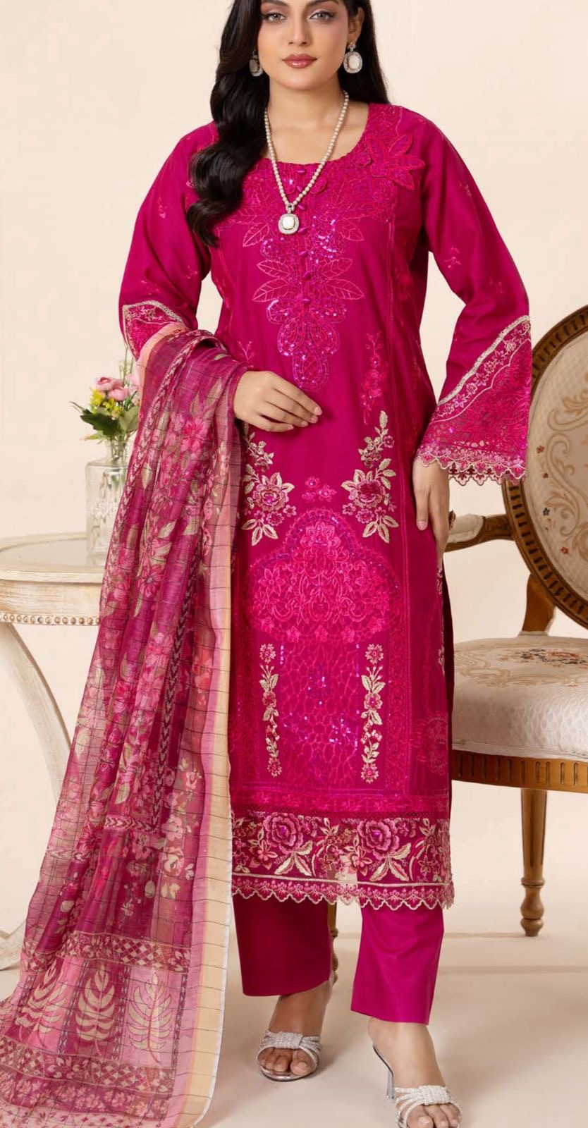 Pink elegance embroidered lawn dress