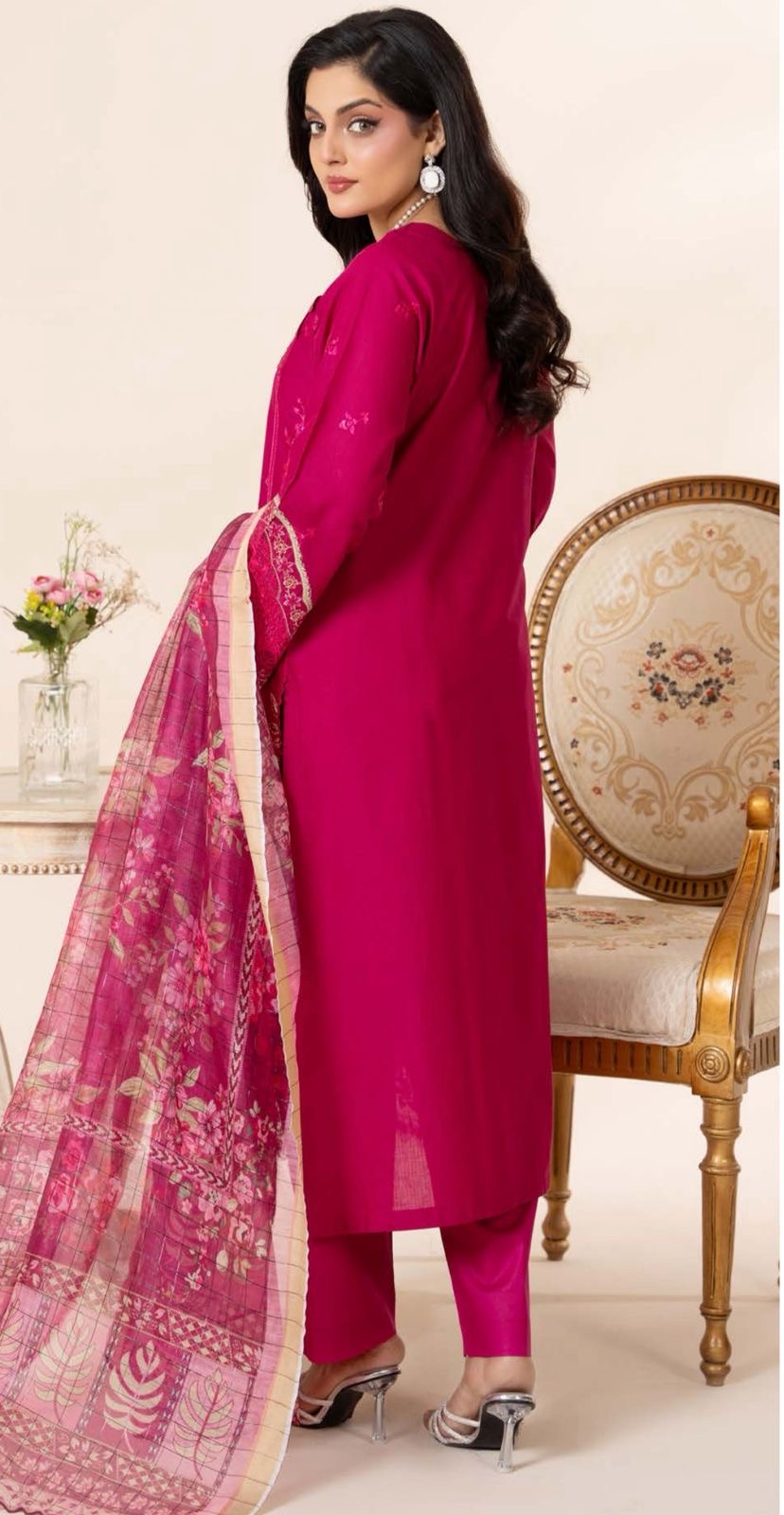 Pink elegance embroidered lawn dress