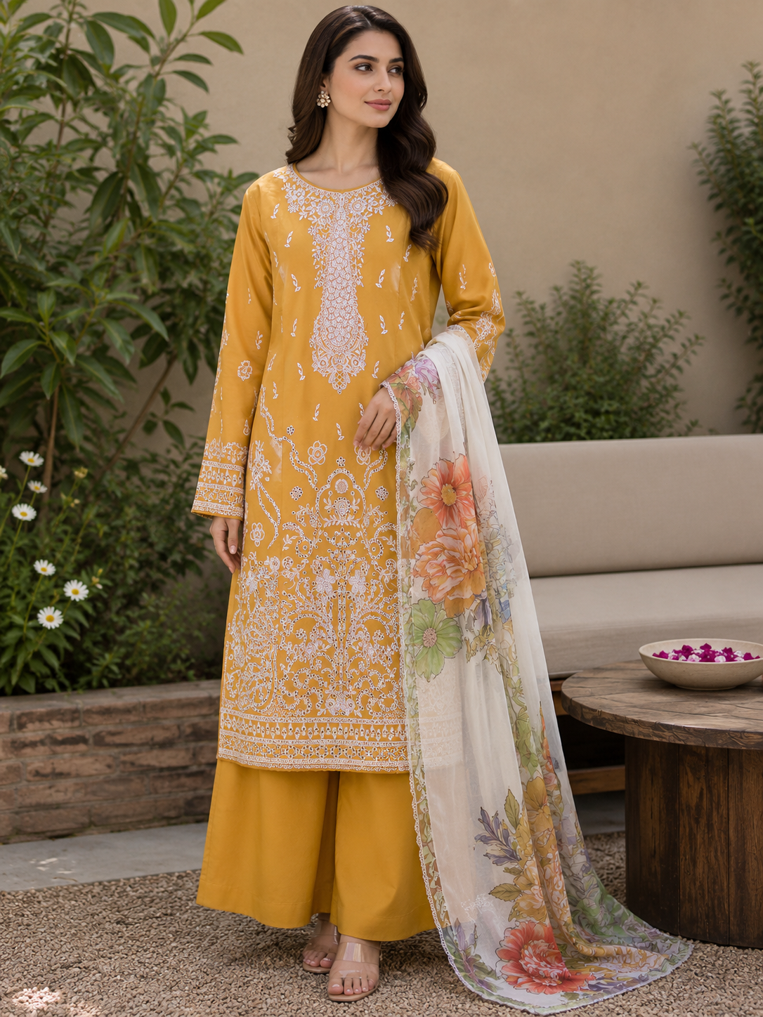 Mustard -luxury embroidered (3PC)