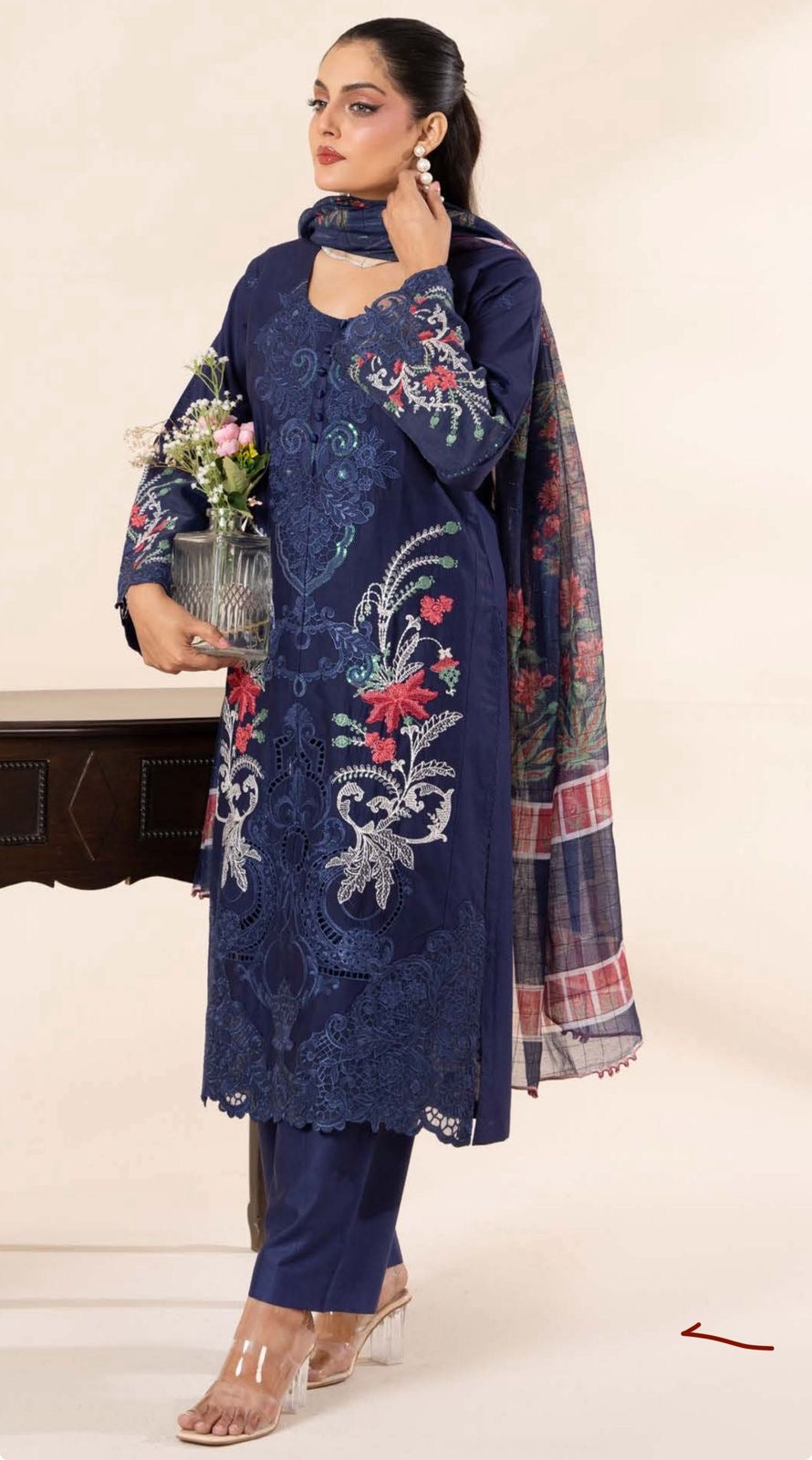 Royal blue embroidered lawn dress