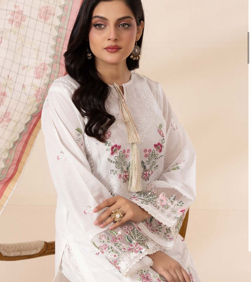 Ivory white embroidered lawn dress