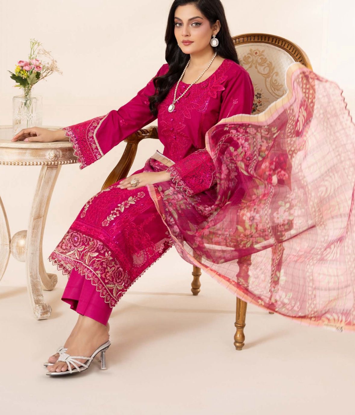 Pink elegance embroidered lawn dress