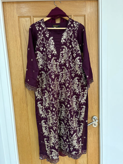 Deep Purple Embroidered 3-Piece Suit