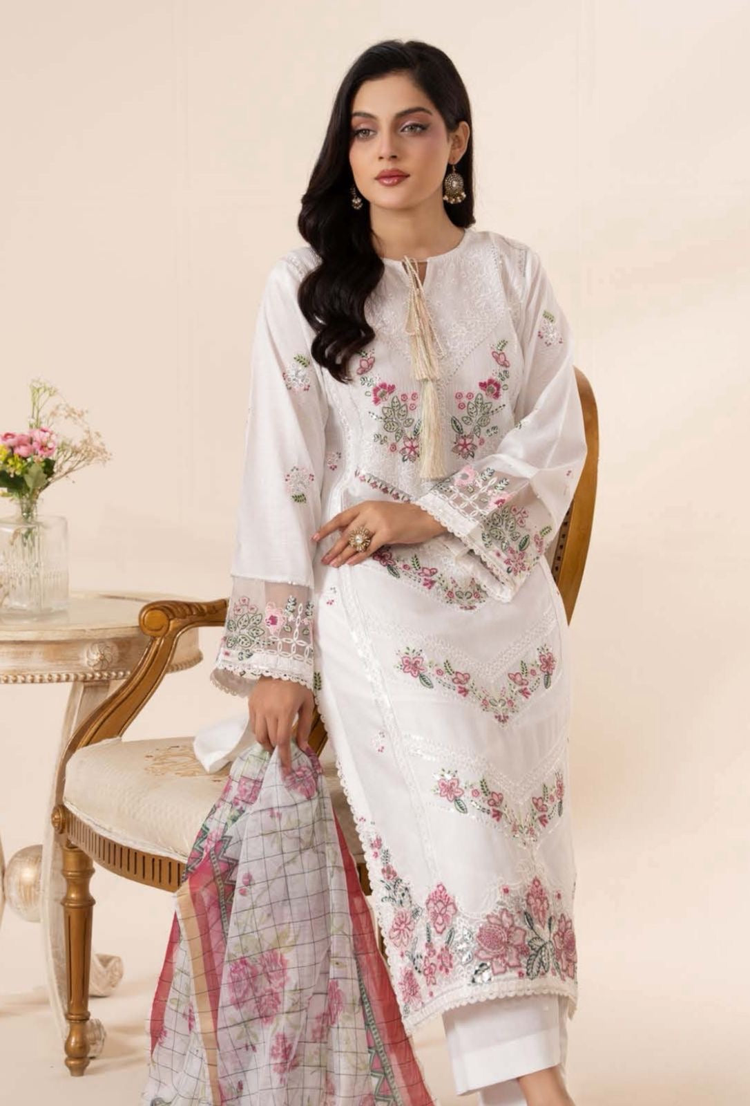 Ivory white embroidered lawn dress