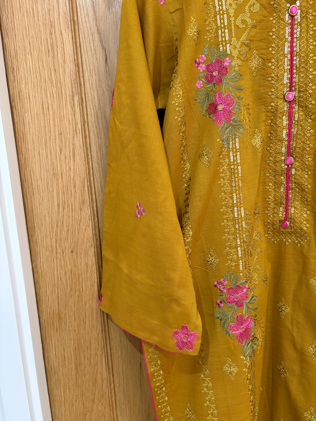 Mustard Yellow Embroidered 3-Piece Suit)
