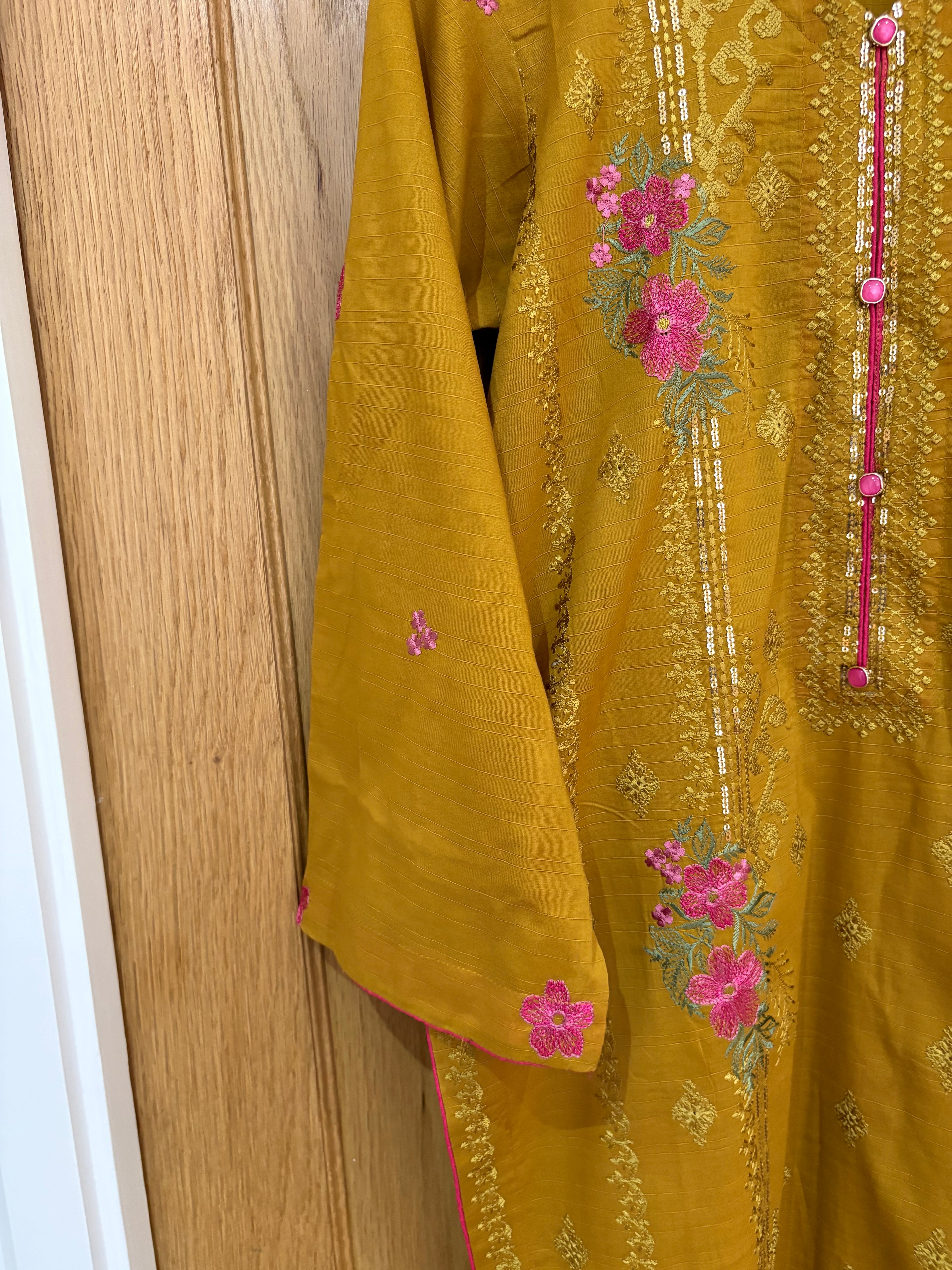Mustard Yellow Embroidered 3-Piece Suit)