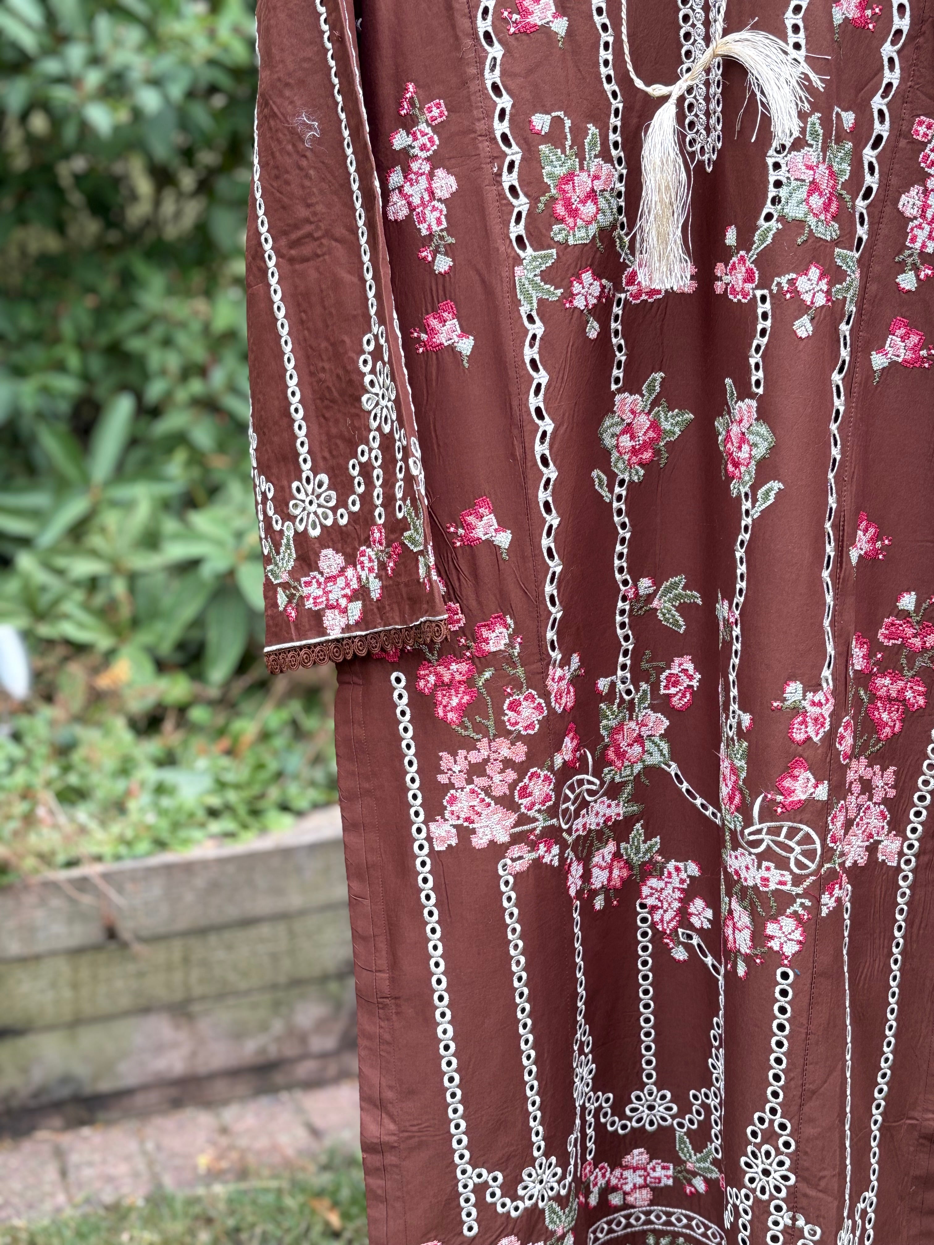 Chocolate brown-luxury embroidered (3PC)
