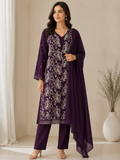 Deep Purple Embroidered 3-Piece Suit
