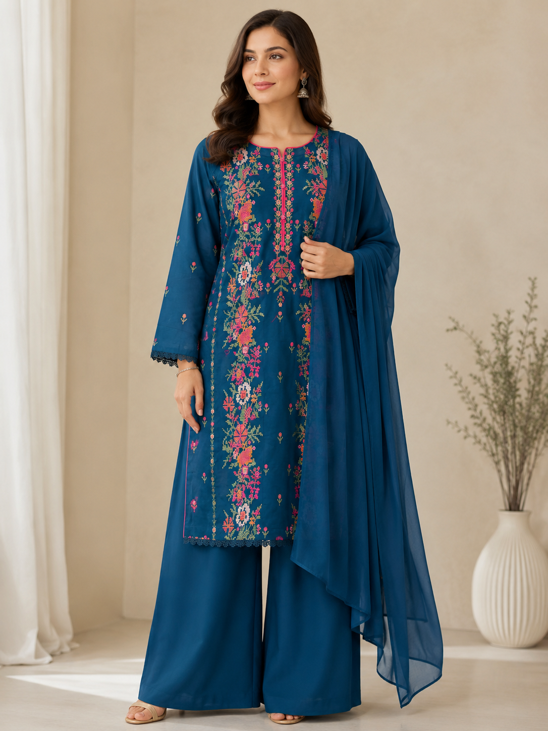 Elegant teal blue 3-piece suit