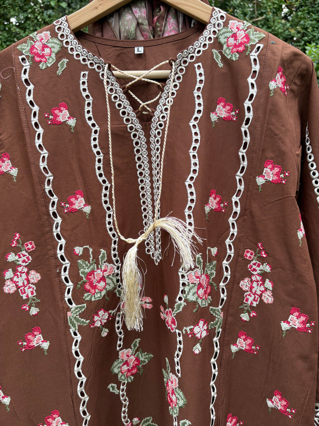 Chocolate brown-luxury embroidered (3PC)