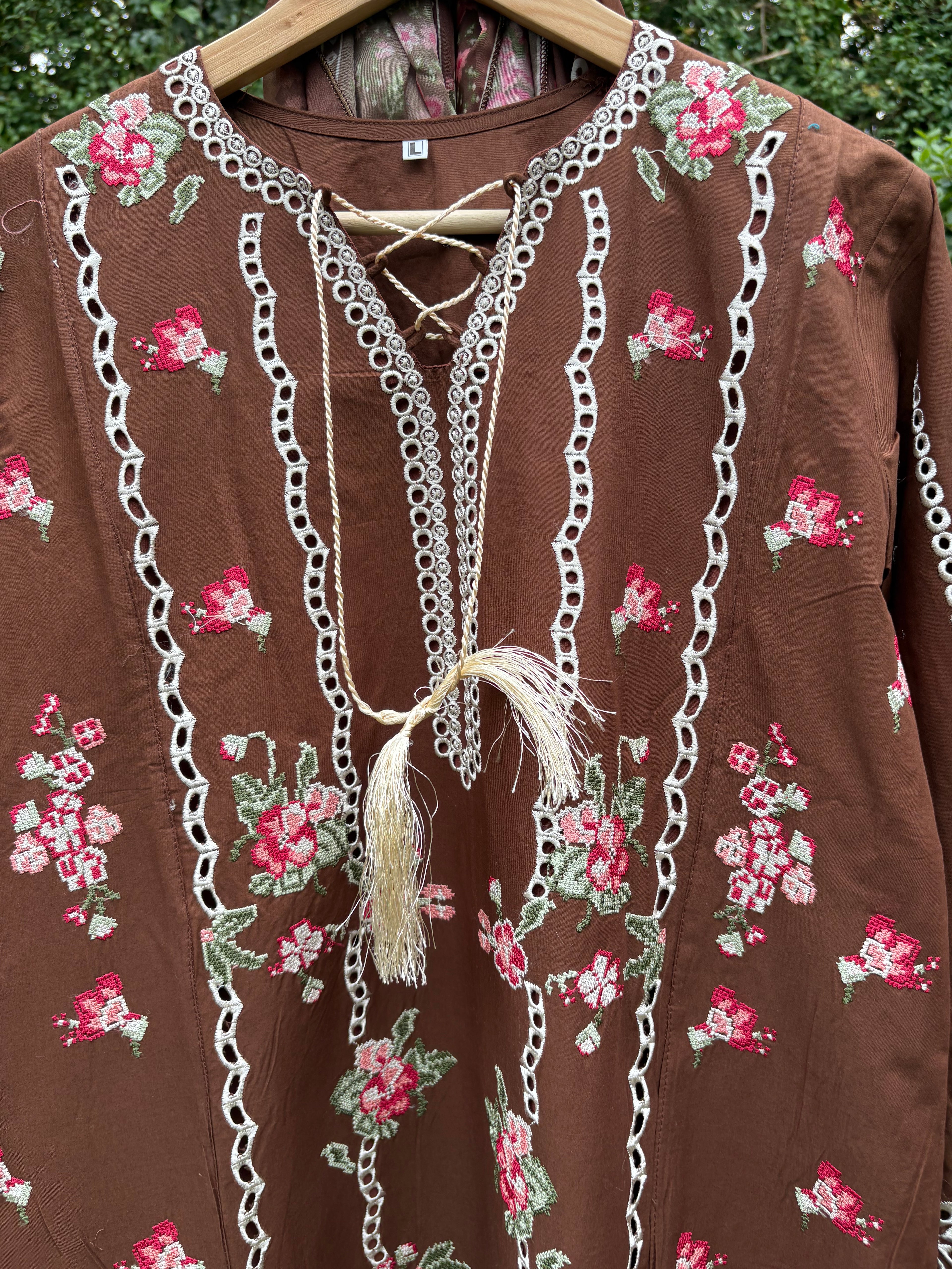 Chocolate brown-luxury embroidered (3PC)