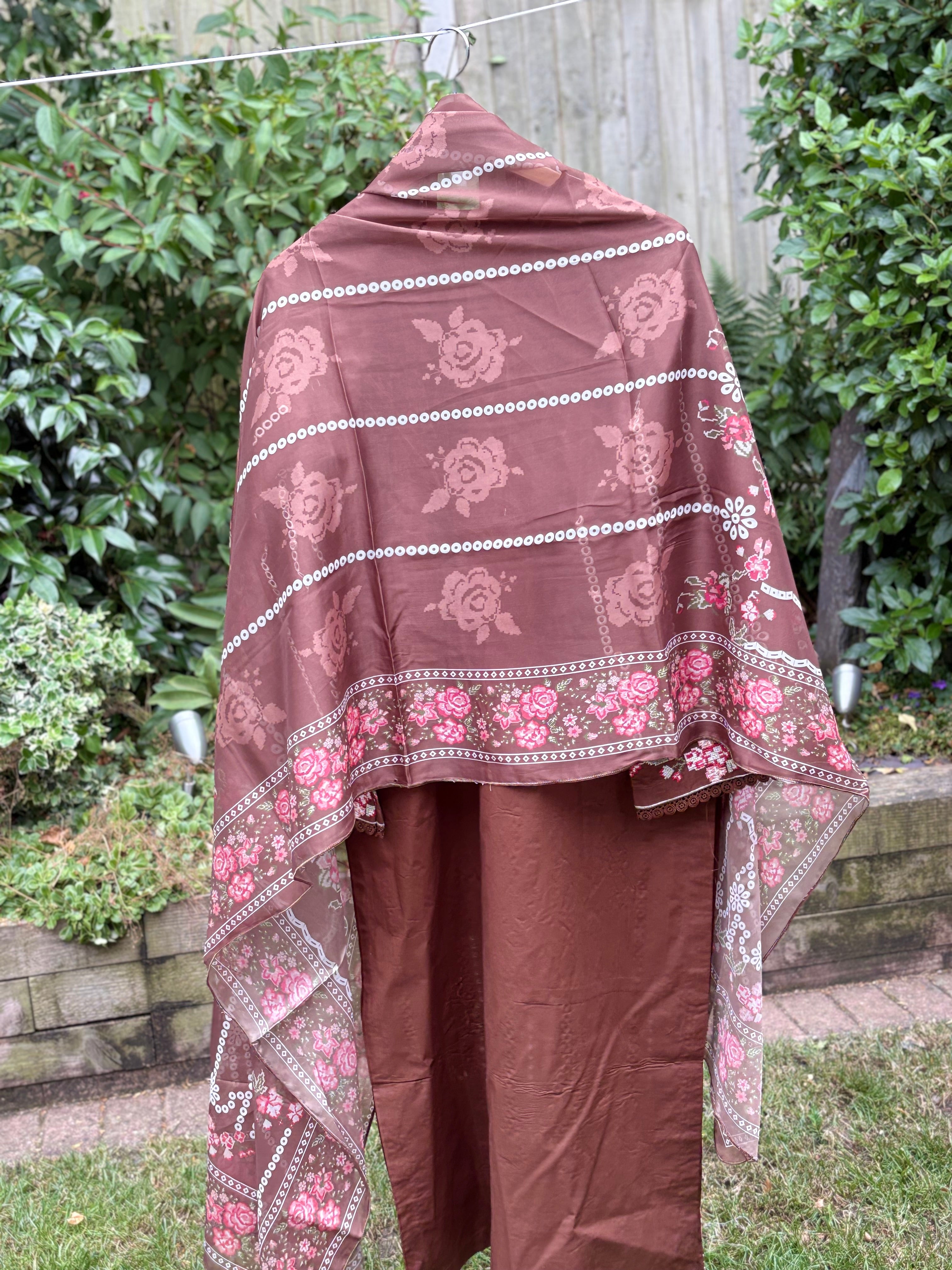 Chocolate brown-luxury embroidered (3PC)