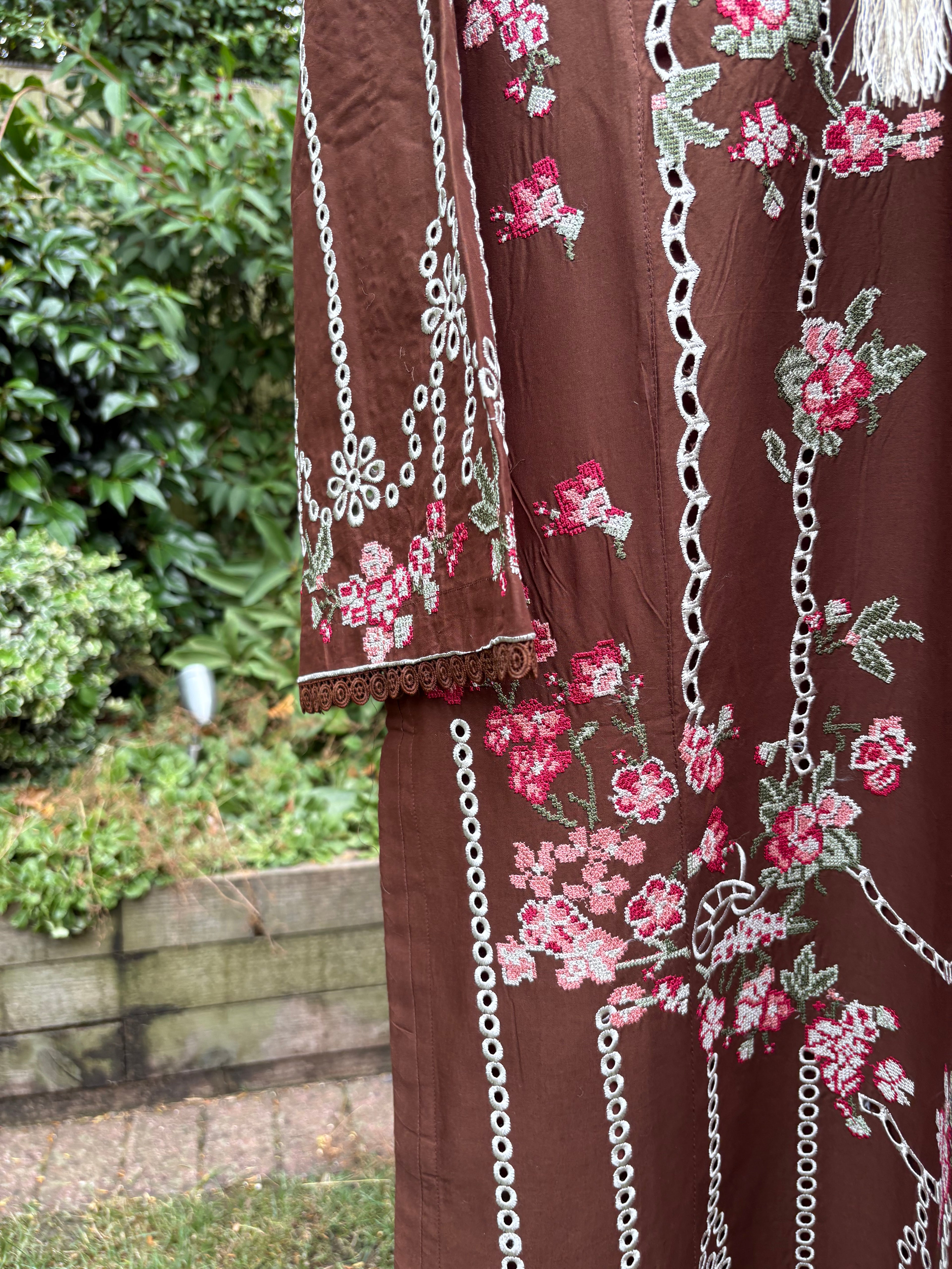 Chocolate brown-luxury embroidered (3PC)