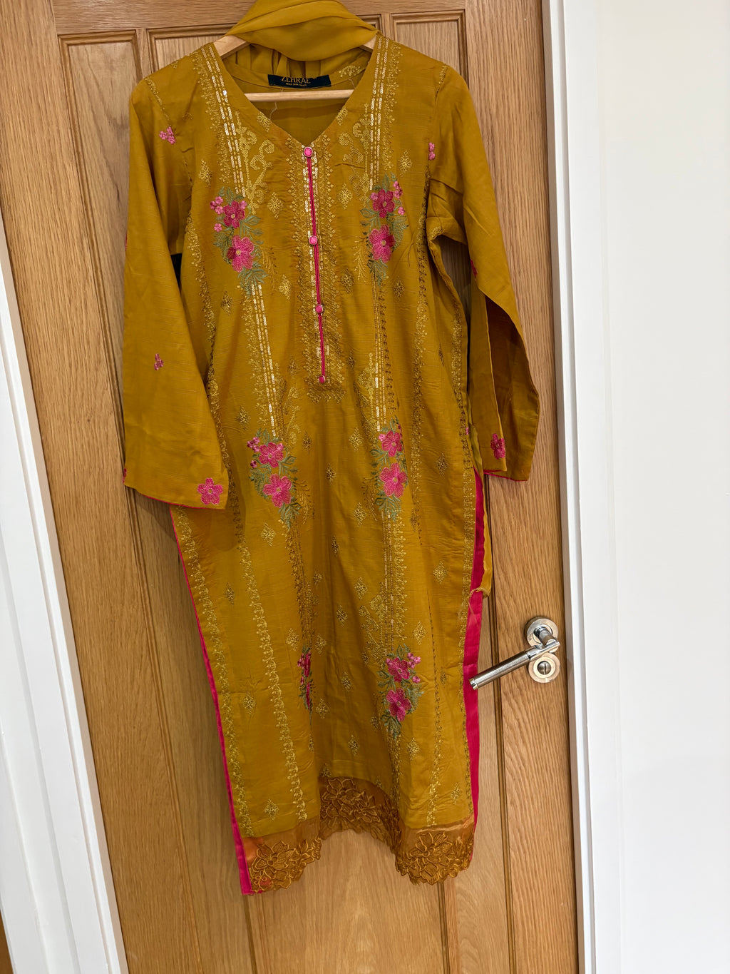 Mustard Yellow Embroidered 3-Piece Suit)
