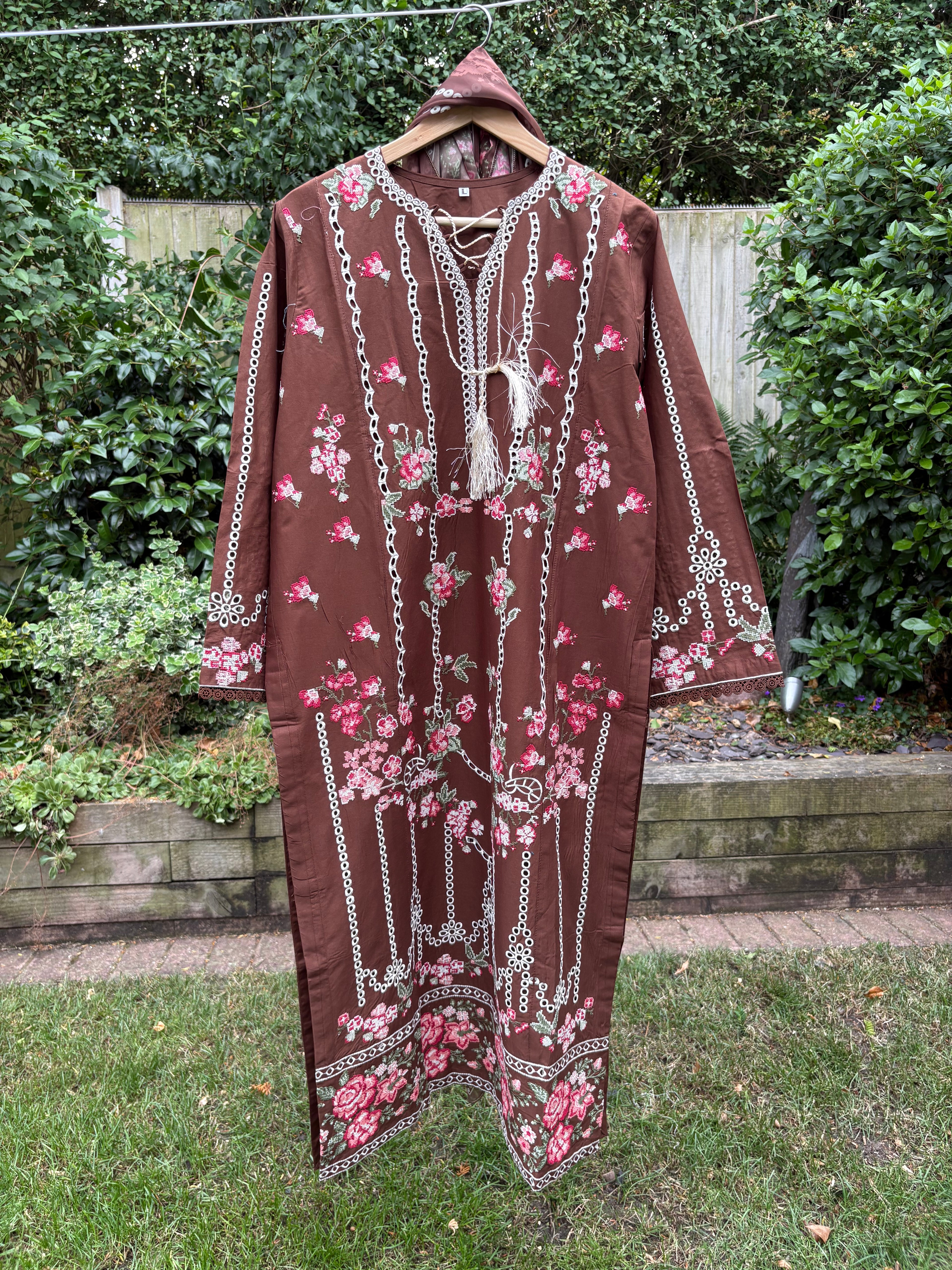 Chocolate brown-luxury embroidered (3PC)