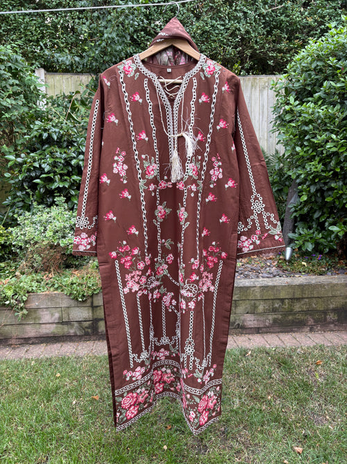 Chocolate brown-luxury embroidered (3PC)