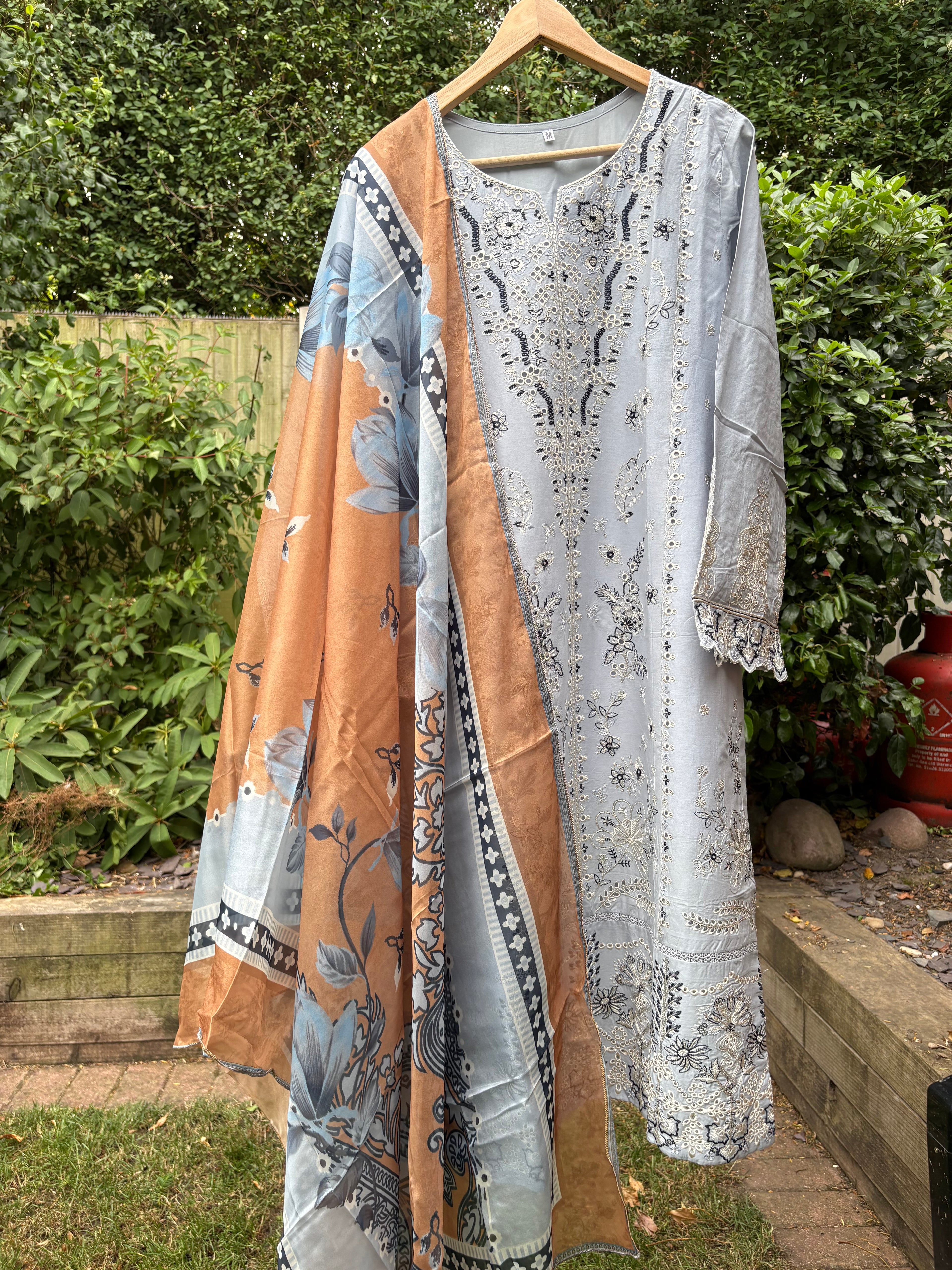Light ice blue -luxury embroidered (3PC)