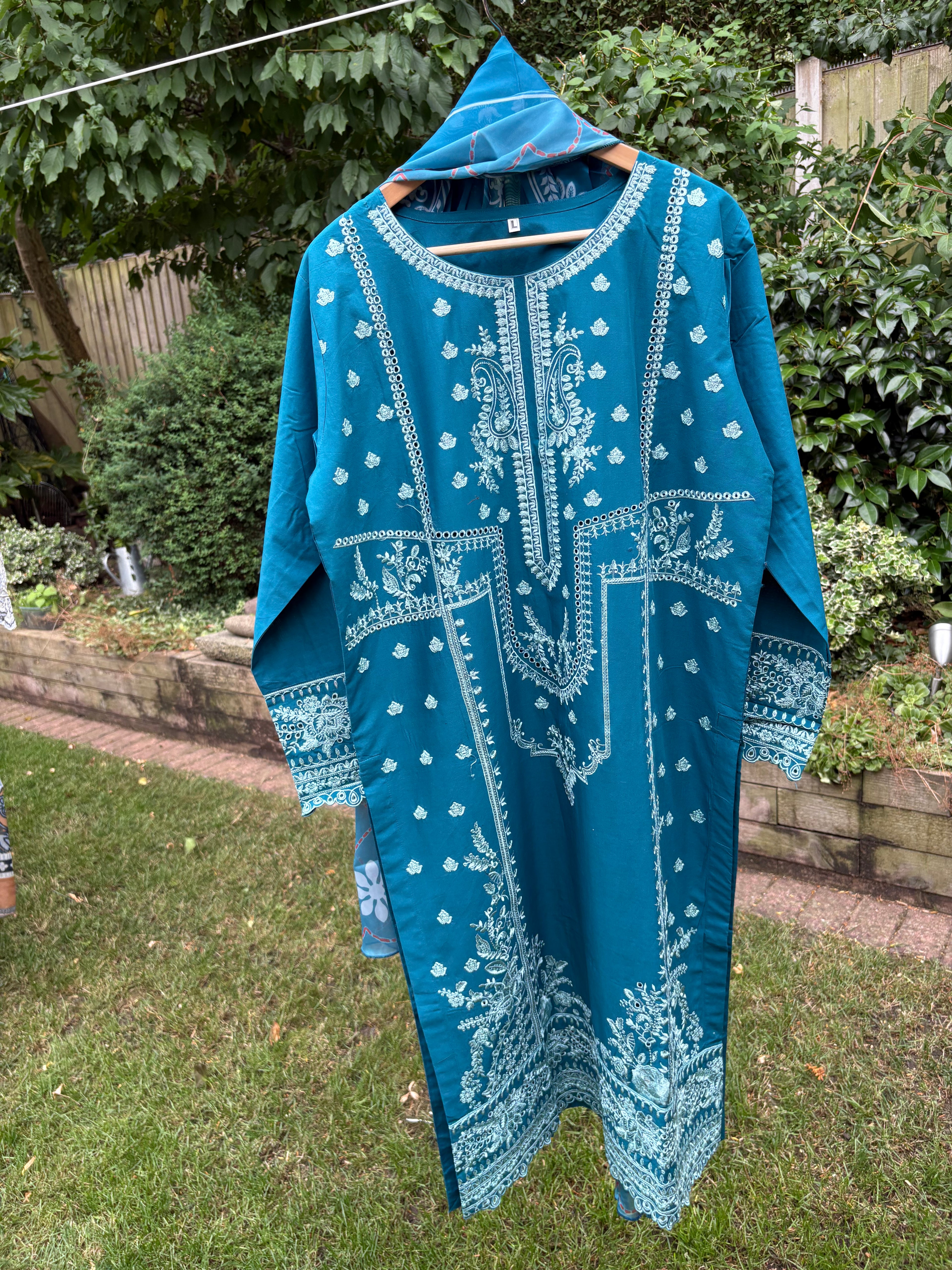 Teal-luxury embroidered (3PC)