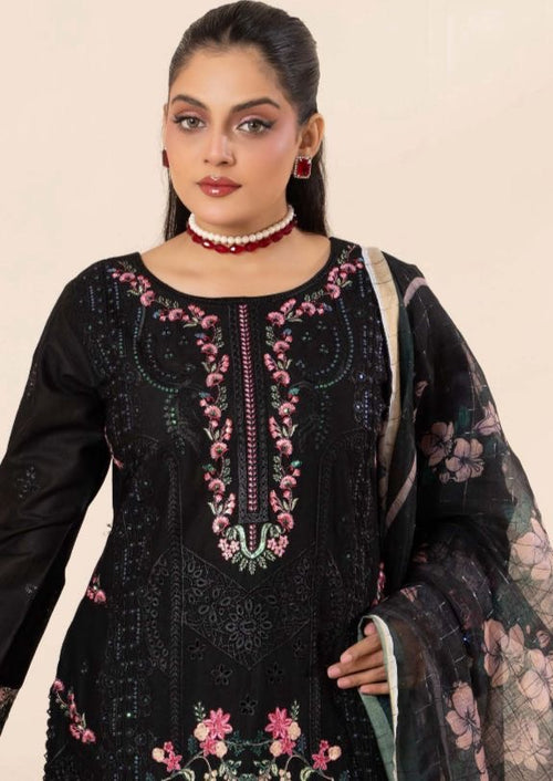 Black floral embroidered lawn dress